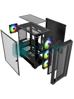 Компьютерный корпус Powercase ByteFlow Micro Black, Tempered Glass, 4х 120мм ARGb fans, ARGb HUB, черный, mATX (CAMBFB-A4)