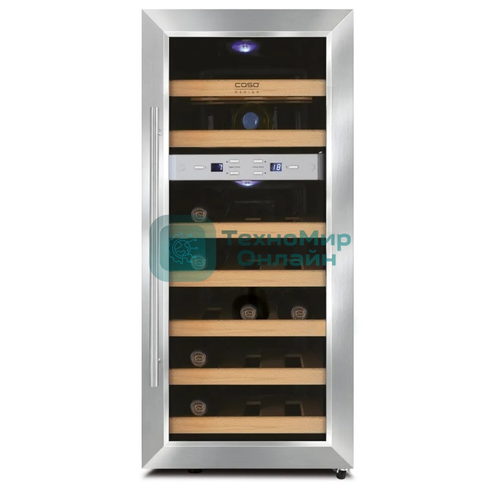 Винный шкаф CASO WineDuett 21 серебристый, 60 л, 2 отсека, 21 бут., класс B