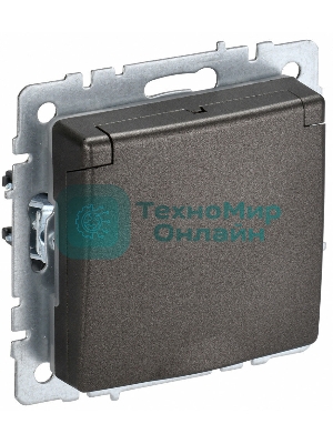 Розетка 1-местная IEK BRITE РСбш10-3-БрТБ с заземлением, с защитными шторками и крышкой, 16А, IP20, темная бронза