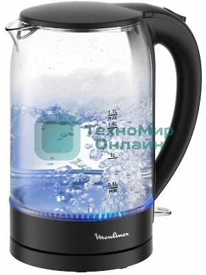 Чайник электрический Moulinex BY1S08F0 1.7 л, 2200 Вт, черный/прозрачный корпус: стекло/пластик