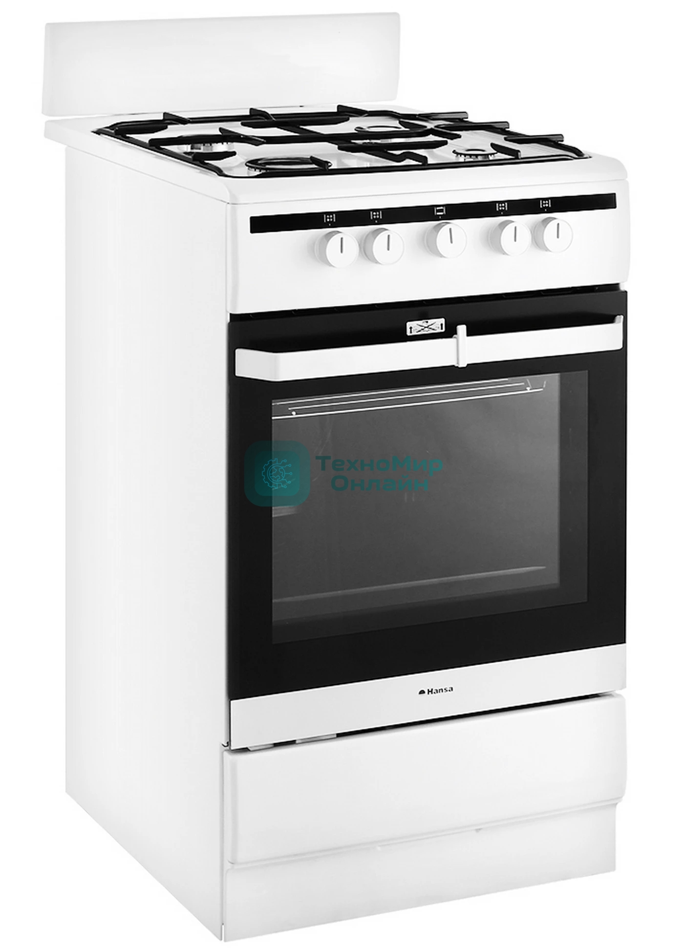 Плита газовая Hansa FCGW51001 белый, конфорок 4 шт, духовка 56 л, 50 см x 85 см x 60 см