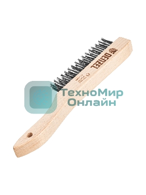 Щетка зачистная Denzel 3-х рядная, прямая проволока из нержавеющей стали с деревянной ручкой, EFP