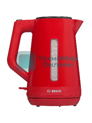 Электрочайник Bosch TWK1M124 красный, 1.7 л, 2400 Вт, скрытый нагревательный элемент