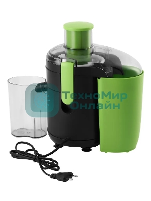 Соковыжималка Hyundai HY-JE1625 чёрный/зелёный, центробежная, 500 Вт, 400 мл, механическое