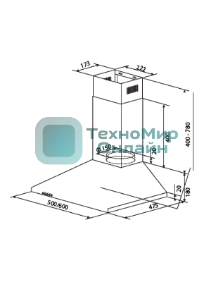 Вытяжка каминная HOMSair Delta 50 нержавеющая сталь, 50 см, 600 куб. м/ч, 47 дБ