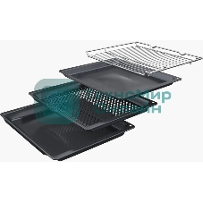 Встраиваемый духовой шкаф Bosch HRG232EB3 Serie 4 с добавлением пара Bosch, Auto Pilot 15, объем 71 л, 8 режимов нагрева, 3D Hotair, Soft move door,телескопические направляющие 1уровень,гидролиз+каталитическая очистка задней стенки,сенсорное управление,черный+профиль из нержавеющей стали