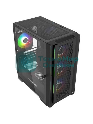 Компьютерный корпус Powercase ByteFlow Micro Black, Tempered Glass, 4х 120мм ARGb fans, ARGb HUB, черный, mATX (CAMBFB-A4)