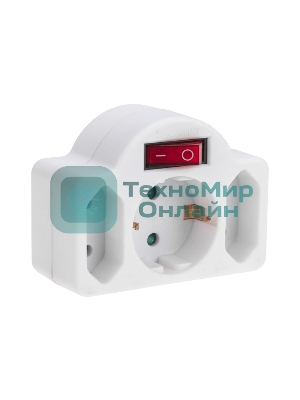 Тройник Rexant электрический 16А с/з + 2х2,5А с выключателем и защитными шторками, белый