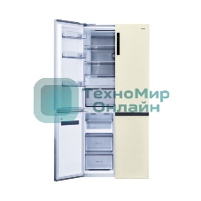 Холодильник Centek CT-1746 бежевый стекло трехкамерный 388/212л морозилка снизу, No Frost, Side by Side