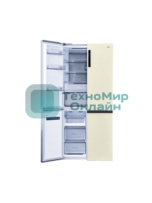 Холодильник Centek CT-1746 бежевый стекло трехкамерный 388/212л морозилка снизу, No Frost, Side by Side