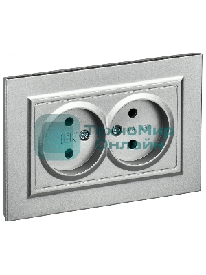 Розетка 2-местная IEK BRITE РС12-2-БрА (BR-R20-10-K47-F) без заземления, без защитных шторок, 10А в сборе, алюминий