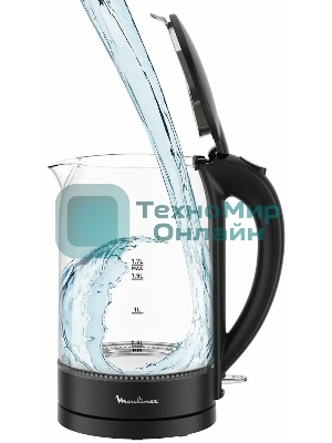 Чайник электрический Moulinex BY1S08F0 1.7 л, 2200 Вт, черный/прозрачный корпус: стекло/пластик