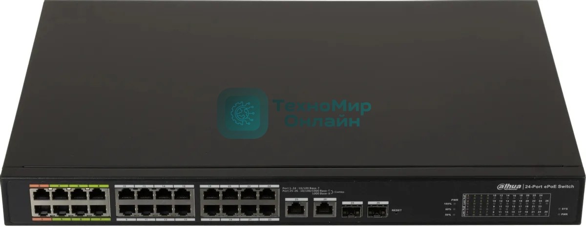 Коммутатор Dahua DH-LR2226-24ET-360, 24×100 Мбит/с + 2×1 Гбит/с + 2×1 Гбит/с Combo, управляемый