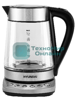 Чайник электрический Hyundai HYK-G3026 1.7л. 2200Вт серебристый/черный (корпус: стекло)