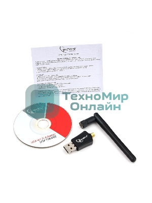 Сетевой адаптер Wi-Fi+Bluetooth Gembird WNP-UA-019, двухдиапазонный с антенной, 600Мбит, USB, 802.11b/a/g/n/a