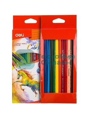 Карандаши цветные Deli EC00300 ColoRun, трехгранный профиль, тополь, 12 цветов, коробка с европодвесом