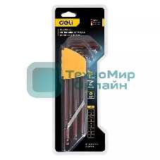 Ключ Deli Набор шестигранных ключей с шаром сверхдлинных Deli DL230809G 9 шт Cr-V, размеры 1,5,2,2,5,3,4,5,6,8,10мм, пластиковый держатель
