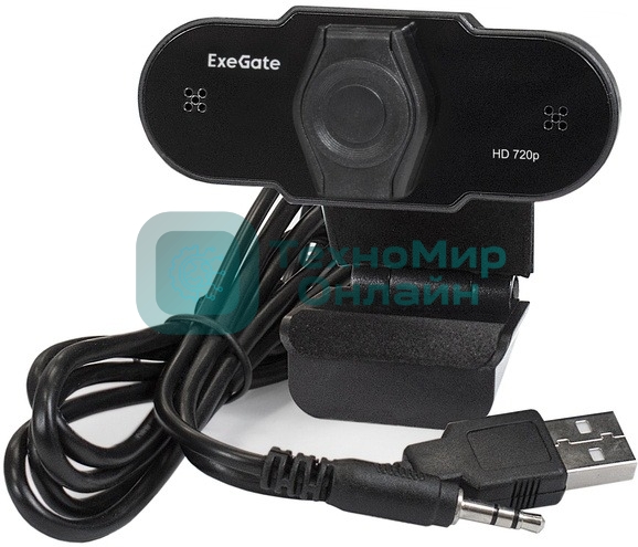 Веб-камера ExeGate BlackView C525 HD 1280x720, 30 кадр/с, USB Type-A, микрофон (шумоподавление), шторка приватности, универсальное крепление