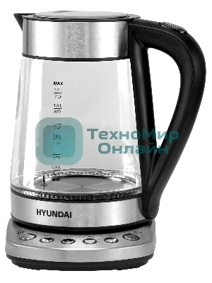 Чайник электрический Hyundai HYK-G3026 1.7л. 2200Вт серебристый/черный (корпус: стекло)