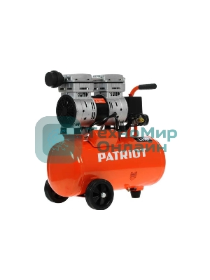 Компрессор Patriot WO 24-160 525306375 Безмасляный; Мощн. 1,1 кВт; Напр. 230В Об. двиг.: 2850 об/мин; Производительность: 160 л/мин; Объем ресивера: 24 л; Давление: 8 бар