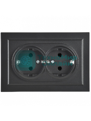 Розетка 2-местная IEK BRITE РС12-3-БрЧ с заземлением, без защитных шторок, 16А в сборе, черный