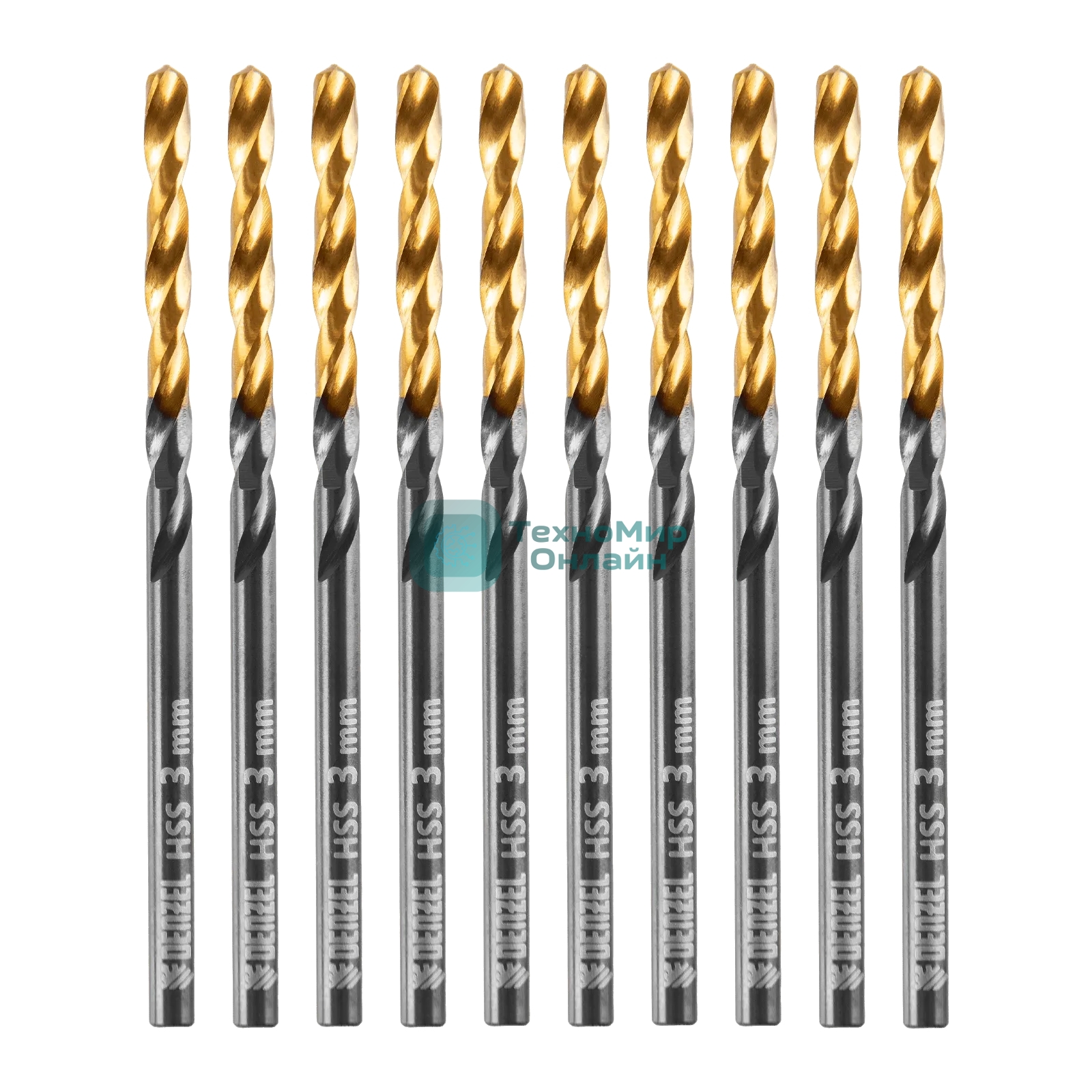 Сверло по металлу Denzel 3 мм, HSS-Tin, Golden Tip, 10 шт.