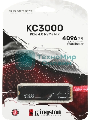 Накопитель SSD Kingston KC3000, 4Tb, PCIe 4.0 x4, M.2 2280, NVMe, R/W 7000/7000, с радиатором