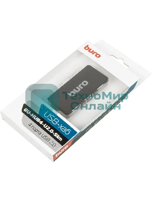 USB-концентратор Buro BU-HUB4-U2.0-Slim, USB, USB 4 порта, USB