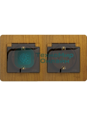 Розетка 2-ая с/з, со шторками, в сборе, IP44 SE Glossa Дерево Дуб