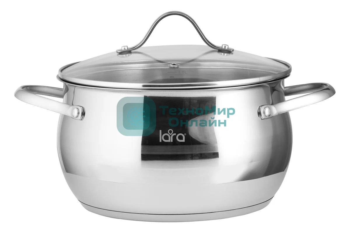 Кастрюля LARA LR02-35 Apple 6,1 л 24x13,5 см, нержавеющая сталь, крышка стекло