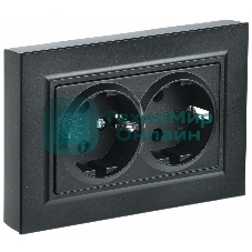 Розетка 2-местная IEK BRITE РС12-3-БрЧ с заземлением, без защитных шторок, 16А в сборе, черный