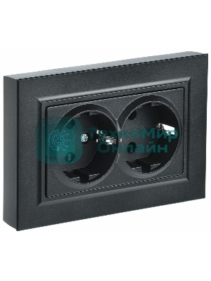 Розетка 2-местная IEK BRITE РС12-3-БрЧ с заземлением, без защитных шторок, 16А в сборе, черный