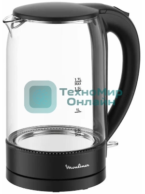 Чайник электрический Moulinex BY1S08F0 1.7 л, 2200 Вт, черный/прозрачный корпус: стекло/пластик
