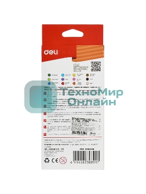 Карандаши цветные Deli EC00300 ColoRun, трехгранный профиль, тополь, 12 цветов, коробка с европодвесом