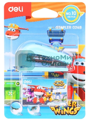 Степлер настольный Deli E0249 Super Wings 24/6 26/6 (12 листов), ассорти, 40 скоб, металл/пластик блистер