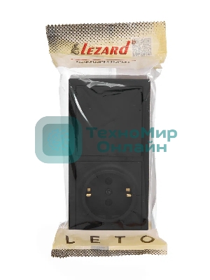 Блок выключатель 1-клав. и розетка 1-местн с заземл. LETO черный бархат горизонталь LEZARD 752-4200-170BAP