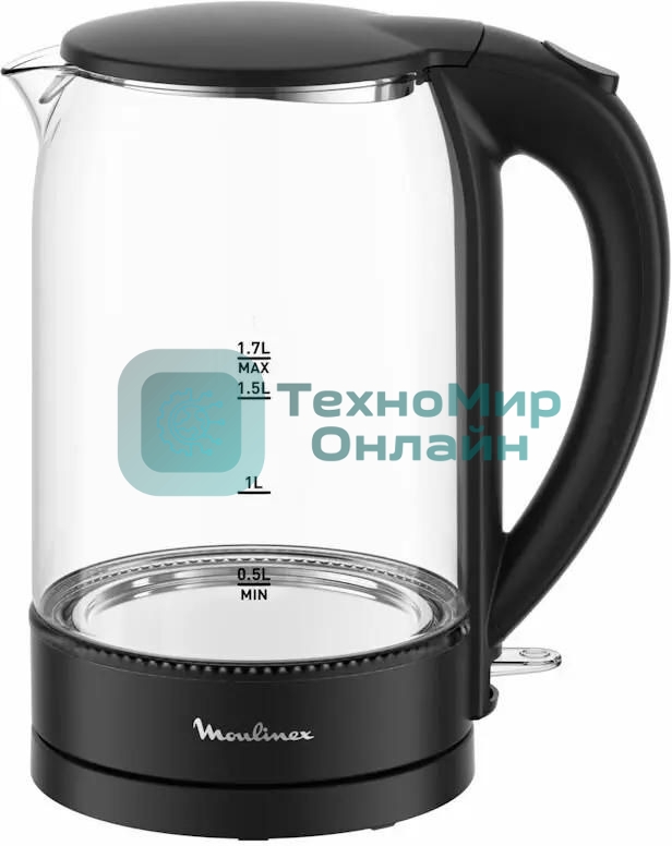 Чайник электрический Moulinex BY1S08F0 1.7 л, 2200 Вт, черный/прозрачный корпус: стекло/пластик