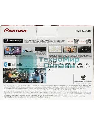 Автомагнитола Pioneer MVH-S520BT, 1 DIN, Bluetooth, USB Type-A, AUX, пульт ДУ, съёмная панель