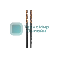 Сверло спиральное по металлу Denzel 3 x 61мм, Р6М5, Golden Tip, многогранная заточка, 2 шт.