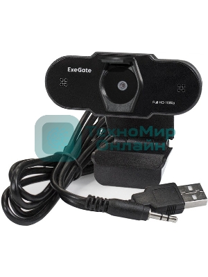 Веб-камера ExeGate BlackView C615 1920x1080, 30 кадр/с, USB Type-A, микрофон (шумоподавление), шторка приватности, универсальное крепление, штатив в комплекте