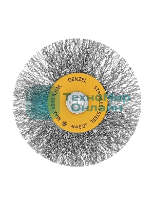 Щетка для дрели Denzel 60 мм, плоская, со шпилькой, нержавеющая витая проволока