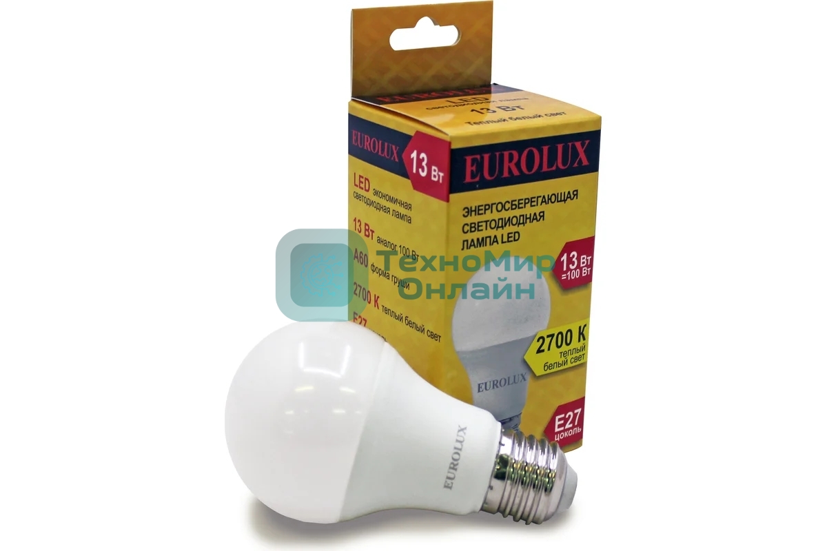 Лампа светодиодная EUROLUX LL-E-A60-13W-230-2,7K-E27