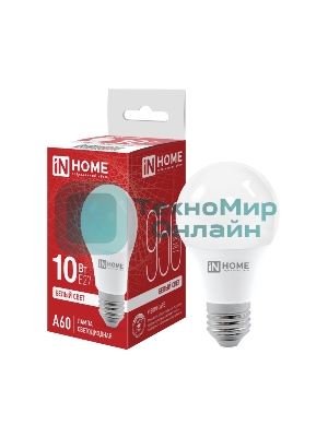 Лампа светодиодная IN HOME 4690612020211 LED-A60-VC 10Вт грушевидная 4000К нейтр. белый E27 950лм 230В