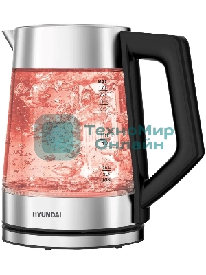 Чайник электрический Hyundai HYK-G4402 1.7 л, 2200 Вт, черный/серебристый корпус: стекло