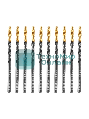 Сверло по металлу Denzel 3,2 мм, HSS-Tin, Golden Tip, 10 шт.