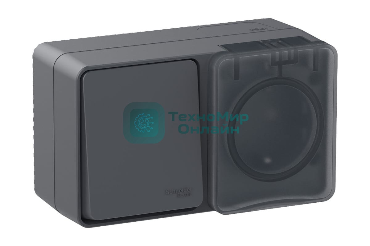 Блок ОП AtlasDesign Profi54 розетка 16А 250В с заземл. защ. шторки + 1-кл. выключатель 10А IP54 антрацит SchE