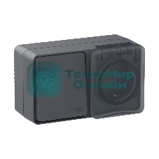 Блок ОП AtlasDesign Profi54 розетка 16А 250В с заземл. защ. шторки + 1-кл. выключатель 10А IP54 антрацит SchE