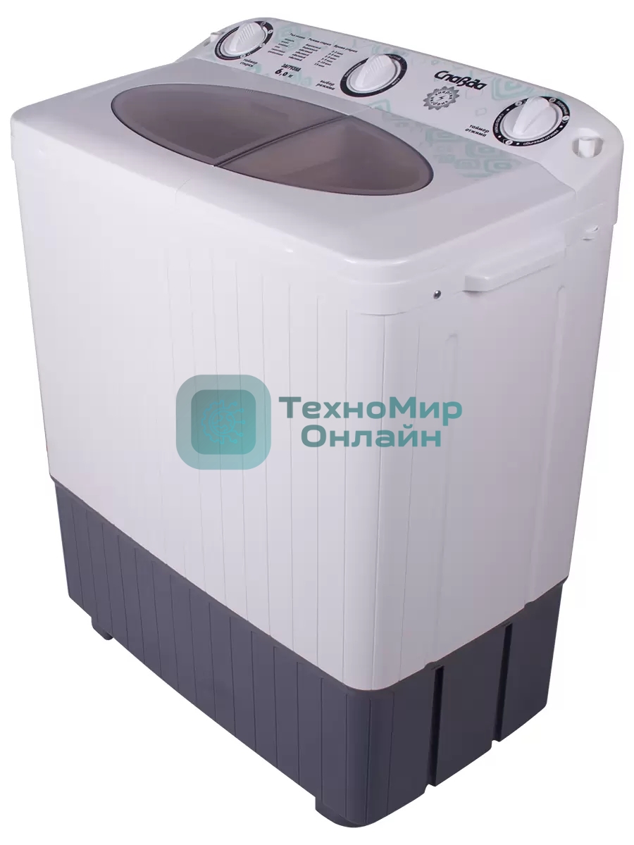 Стиральная машина Славда WS-60РЕТ белый/серый, загрузка вертикальная 6 кг, 1350 об/мин, класс: А