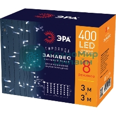 Гирлянда светодиодная новогодняя ЭРА ЕNIGW - 400W Занавес 8 режимов 3*3 м холодный белый 320 LED IP20 220 V