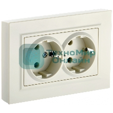Розетка 2-местная IEK BRITE РС12-3-БрКр (BR-R21-16-K10-F) с заземлением, без защитных шторок, 16А в сборе, бежевый
